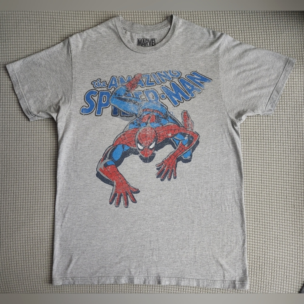 Medium - Marvel Spider-Man Men's Gray Graphic T-Shirt Tee Shirt - Spider…